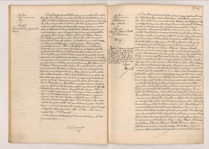 Transcription de divorce de JAN Jean François Marie et RICHARD Francine Julie (16 juin 1905), acte de mariage de BIHOREAU Léon Charles et LHOMME Blanche Clémence Berthe (24 juin 1905).