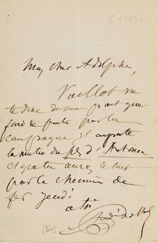 Lettre autographe signée de l'écrivain Amédée de Rolland à l'acteur Adolphe Laferrière [1863] .
