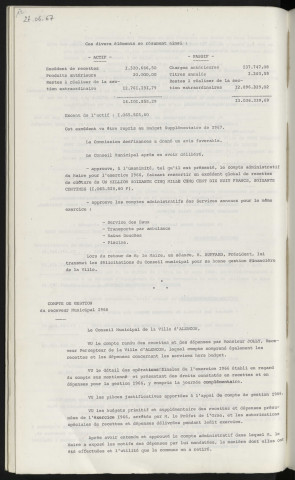 Compte administratif 1966, Mr CREN Maire, Mr BUFFARD Maire adjoint, approbation. Compte de gestion du receveur municipal 1966.