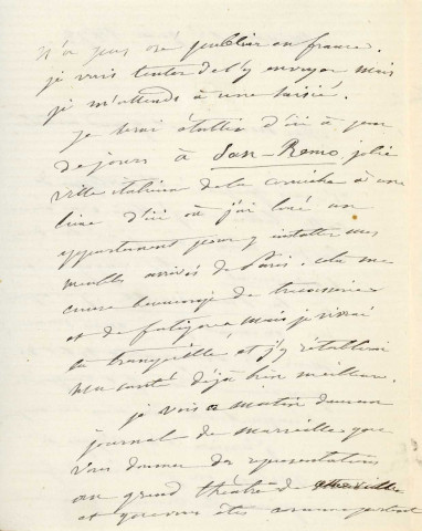 Lettre autographe signée de la femme de lettres Louise Colet au comédien Louis Fortuné Adolphe Laferrière (15 juin 1873).