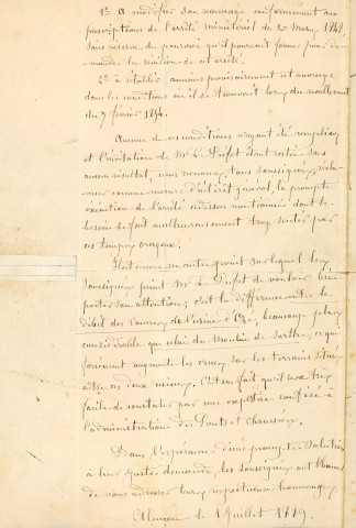 Rivière de la Briante, règlement d'eau sur la retenue des eaux du Moulin du Guichet (1825-1835), pétition du sieur Dujarrier : correspondance.