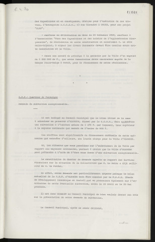 Parc des expositions et des loisirs de l'agglomération Alençonnaise, résultat du concours, financement. Z.U.P., quartier de Perseigne, demande de subvention exceptionnelle.