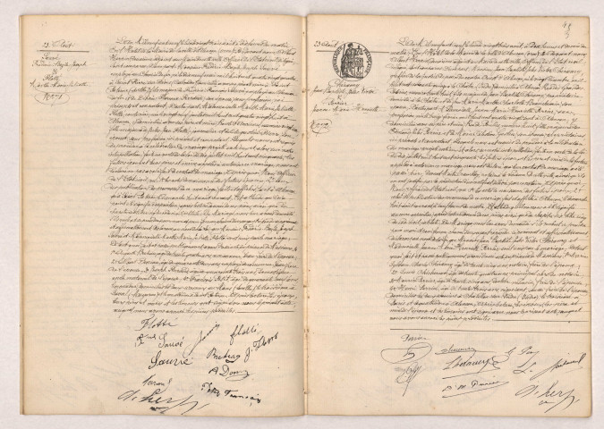 Acte de mariage de SAUVÉ Frédéric Bazile Joseph et FLOTTÉ Marthe Marie Juliette (23 août 1909), Acte de mariage de CHÉRAMY Jean Baptiste Jules Victor et PERRIER Jeanne Marie Henriette (23 août 1909).