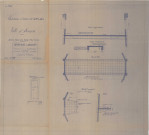 Construction d'un château d'eau de 300m3, détails, passerelle, paliers, meurtrières : vue en plan, coupe longitudinale, coupes, plans(Larbanet, éch : 1/200, plan n°29, 30 juillet 1936).