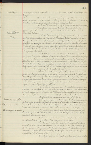 Lettre de Mr le Préfet, conventions provisoires susceptible d'être passées entre les communes et les concessionnaires d'éclairage . Pétition des habitants du quartier de la gare, rejetant la dénomination de l'Avenue du Président Wilson . Taxes communales, cotes irrécouvrables, fosses d'aisances Mr FROTIN 6 rue de la croix verte actuellement à Bretteville sur Laize (Calvados) admission en non valeur