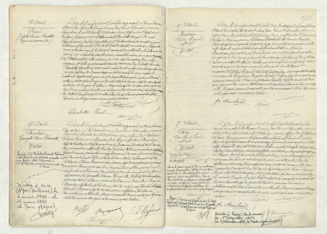 Reconnaissance de PRIEUL Juliette Louise Charlotte (16 avril 1907),acte de naissance de POINTEAU Georgette Clara Henriette (16 avril 1907),acte de naissance de ROUSSEAU André Marcel enfant naturel (17 avril 1907),acte de naissance de PATRY Léon Louis René enfant naturel (17 avril 1907).