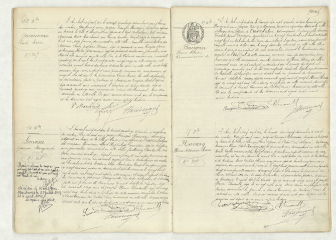 Acte de naissance de JOUANNEAU Lucie Marie (12 décembre 1910),acte de naissance de LEMOINE Jeanne marguerite (14 décembre 1910),reconnaissance de BOURGOIN Henri Adrien (17 décembre 1910),acte de naissance de RAVARY Henri Etienne Marie (17 décembre 1910).
