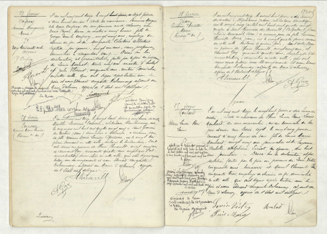 Acte de naissance de ONFROY Simone Marguerite Marie (27 février 1913),reconnaissance de QUESNE Yvonne Marie Louise (28 février 1913),reconnaissance de JEAN Lucienne Henriette Marie (28 février 1913),acte de naissance de MOULARD Henri Lucien René Louis (25 février 1913).