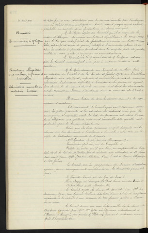 Théâtre, installation de l'éclairage électrique, succursale de la maison Mauny du Mans n°43 Grande rue Alençon, autorisation de traiter. Armistice pleine et entière, fédération des anciens combattants mutilés, réformés et veuve de guerre, communication de Mr le Maire. Assistance obligatoire aux vieillards, infirmes et incurables, admissions nouvelles et mutations diverses