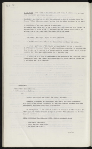 C.E.S. Aveline, travaux déconcentrés, programme 1970. Abonnements, publications destinées aux établissements scolaires.