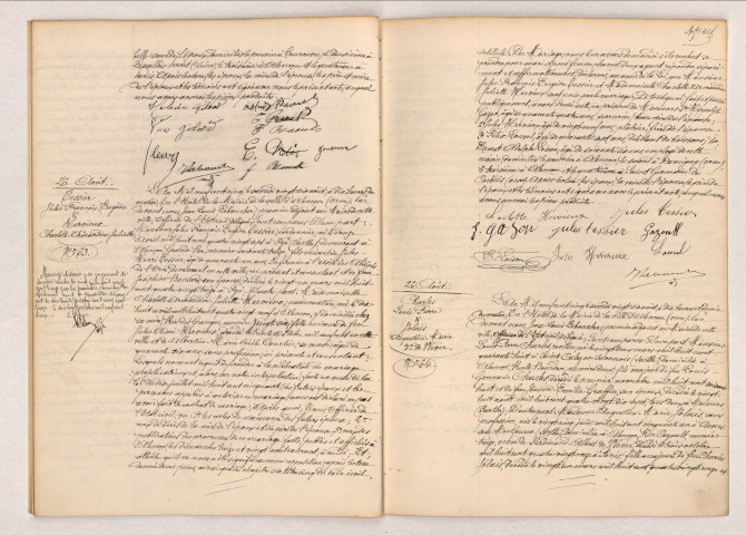 Acte de mariage de RAOULT Alfred Augustin et GILLARD Eloise Armandine Louise (19 août 1905), acte de mariage de TESSIER Jules François Eugène et HERVIEUX Charlotte Armandine Juliette (26 août 1905), acte de mariage de CHARLES Louis Pierre et JOLAIS Augustine Marie (26 août 1905)