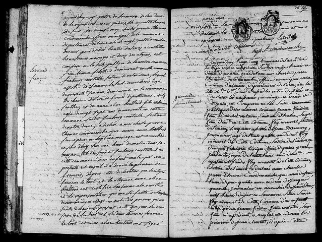 Acte de naissance de LEROUX François (14 novembre 1793),acte de naissance de QUERVILLE Jean Clément (14 novembre 1793).