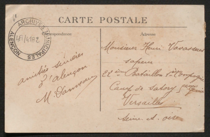 Alençon (Orne), caserne, 103e de ligne sur le champ de manœuvres, carte postale ancienne noir et blanc n°50, A.M.F éditeur, (Date d'utilisation : 24 août 1911), (14x9), AMA.