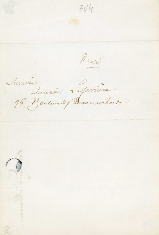 Lettre autographe signée de l'écrivain Edouard Plouvier à l'acteur Adolphe Laferrière (sd).
