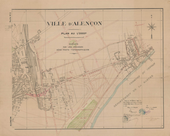 Alençon, plan d'aménagement, d'extension et d'embellissement (éch : 1/2000) (Feldtrauer, société d'entreprises Photo aériennes Paris), plan topographique, feuille 2.