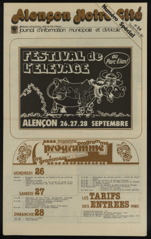 Alençon Notre Cité, journal d'information municipale et districale n°34, numéro spécial festival de l'élevage (septembre 1980).