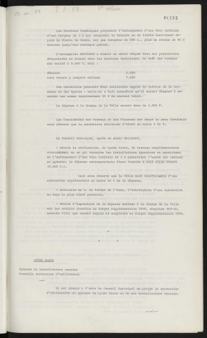 Lycée Alain, installations sportives, travaux supplémentaires, demande de subvention. Lycée Alain, gymnase et installations annexes, nouvelle convention d'utilisation.