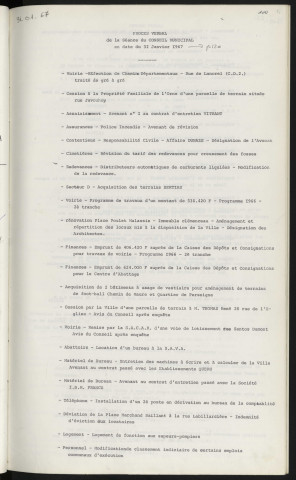 Sommaire sur les affaires à délibérer.