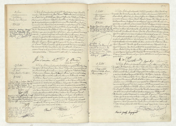 Acte de naissance de GONDOUIN Emile Jules François (30 juin 1904),acte de naissance de MEREL Aline Joséphine Constance (1 juillet 1904),acte de naissance de DE CHERGE Anne Marie (3 juillet 1904),reconnaissance de ANGOUJARD Madeleine Clotilde Marie (5 juillet 1904).