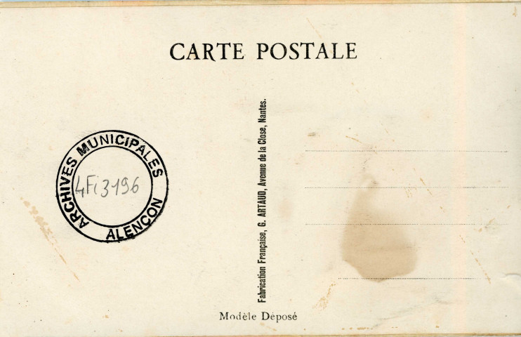 Alençon (Orne), "à pleins gaz, on vous apporte les vues d'Alençon", carte postale humoristique à système couleur n°99, Artaud père et fils, éditeur, Nantes, éditions Gaby,sd, (14x9), AMA.