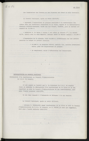 Matériel, acquisition des plaquettes de numérotage pour les cimetières, avenant n°2 au marché ROIMIER-TESNIERE. Représentation du Conseil Municipal, désignation d'un représentant au conseil d'administration du C.E.S. Saint Exupéry.