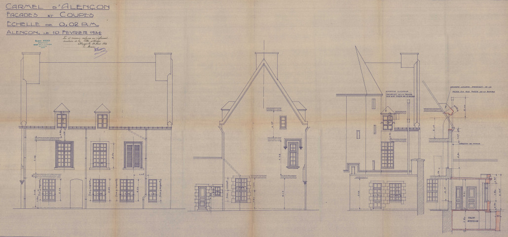 Agrandissement du Carmel, projet, premier étage (ech : 1/100, Marcel Mezen) (28 mars 1938), dessin n°5.