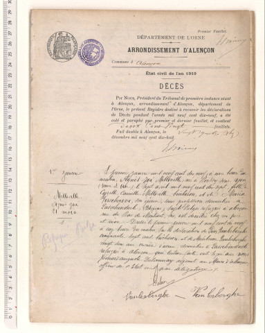 Registre des actes de décès (1919).