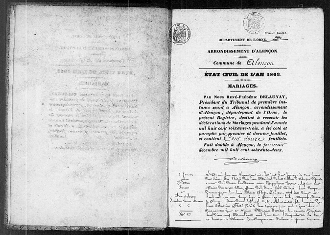 Registre des actes de mariage (1863).