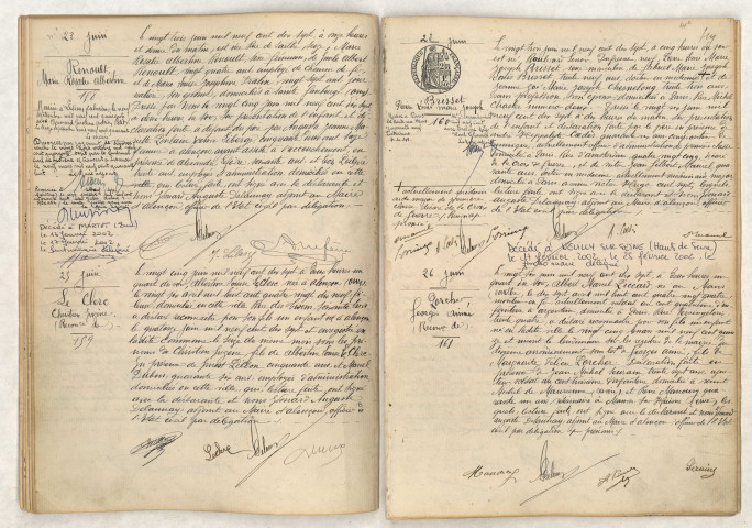 Acte de naissance de RENOULT Marie Rosalie Albertine (23 juin 1917), Reconnaissance de LE CLERC Christien Eugène (25 juin 1917), Acte de naissance de BRISSET Pierre Louis Marie Joseph (23 juin 1917), Reconnaissance de PORCHER George Aimé (26 juin 1917).