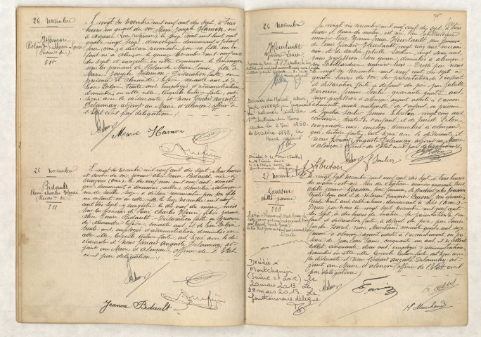 Reconnaissance de HAMON Rolande Marie Louise (26 novembre 1917), Reconnaissance de BIDAULT René Charles Henri (26 novembre 1917), Acte de naissance de HEURTAULT Yvonne Louise (26 novembre 1917), Acte de naissance de GOUSSIN Odette Jeanne (27 novembre 1917).