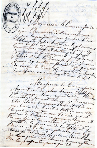 Foire ( août 1874), demandes de boutiques sous la coupole de la Halle au Blé, sur la place d'Armes : états nominatifs, correspondance, flyers, plans, mémoires.