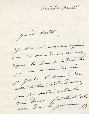 Lettre autographe signée de la femme de lettres Louise Colet au comédien Louis Fortuné Adolphe Laferrière [1873].