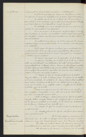 Legs de M. GILBERT Auguste Alfred demeurant de sont vivant Rue des Tisons Alençon, sa femme Veuve GILBERT née POIRIER Gabrielle Marie, notaire M. DUFRETUE, avis du conseil. Pompes funèbres, renouvellement du marché du bail avec M. VANNIER Henri Louis domicilié 20 Rue de la gare Alençon