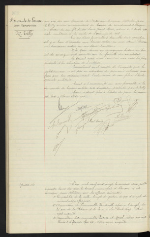 Demande de bourse avec trousseau, Mr TILLY et sont fils Mr TILLY André Louis Joseph Marie. Sommaire sur les affaires à délibérer