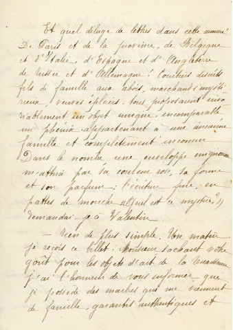 Correspondance de M de Brébisson à Mme Descoutures, épouse de Reynold Ernut-Descoutures (greffier de commerce, fils de Louise Vallory), remerciements pour lui avoir offert son livre « Madame Hilaire »