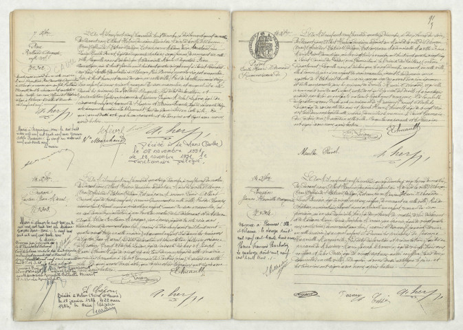 Acte de naissance de PIOU Rolland Auguste enfant naturel (7 décembre 1909),acte de naissance de CREPON Gaston Jean Marcel (14 décembre 1909),reconnaissance de PREVEL Emile Henri Armand (14 décembre 1909),acte de naissance de POUSSIN Jeanne Henriette Marguerite (14 décembre 1909)