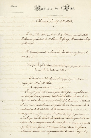 Couverture de la Halle au blé en fer et verre (1864), projet (architecte Charles Arnoul) : rapport, correspondance.