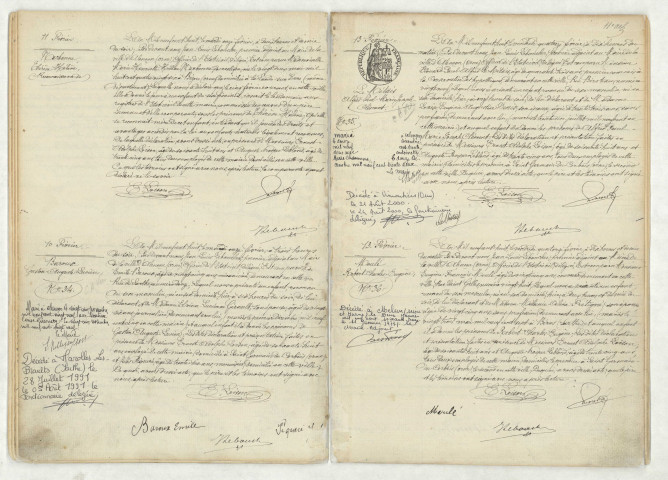 Reconnaissance de NARBONNE Thérèse Hélène (11 février 1908),acte de naissance de BAROUX Gaston Auguste Lucien (10 février 1908),acte de naissance de LE METAIS Alfred Paul Marie Joseph Clément (13 février 1908),acte de naissance de MOULE Robert Charles Eugène (13 février 1908).
