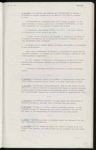 Inauguration du monument à la mémoire du Général Leclerc. Responsabilité civile après chute de toile sur le marché. Mauvais état des clôtures entourant le groupe Emile Dupont. Effluves de la station d'épuration de Courteille.