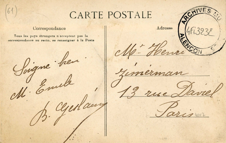 Saint-Didier-sous-Ecouves (Orne), La Maison Romain, carte postale ancienne noir et blanc, la C.P.A. Paris, (Date d'utilisation : 15 mars 1912), (14x9), AMA.