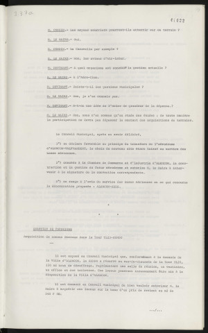 Aérodrome, étude de transfert et dénomination. Quartier de Perseigne, acquisition de locaux dans la tour TL23-S.E.M.D.O.