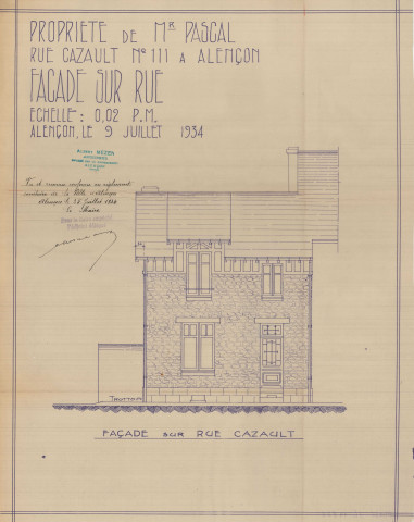 permis de construire n°17, Construction d'une maison d'habitation Rue Cazault Alençon, (date de décision : 1934), (auteur du projet, architecte : MEZEN Albert).