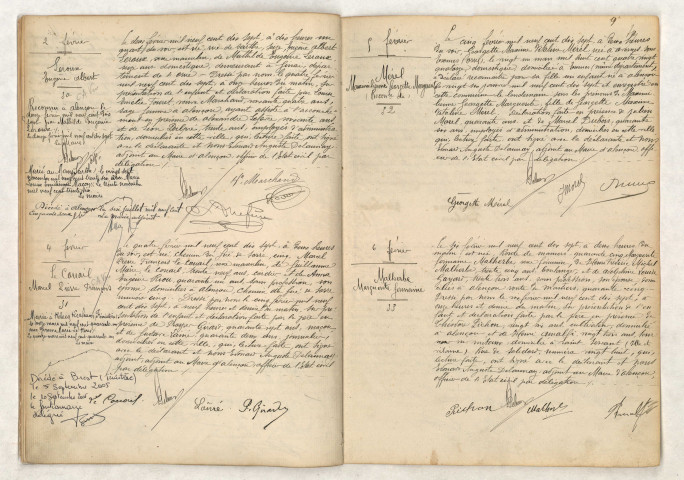 Acte de naissance de LEROUX Eugène Albert (02 février 1917), Acte de naissance de LE COUAIL Marcel Pierre François (04 février 1917), Reconnaissance de MÉREL Maximilienne Georgette Marguerite (05 février 1917), Acte de naissance de MALHERBE Marguerite Germaine (06 février 1917).
