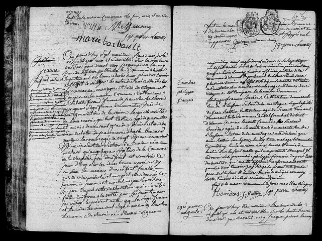 Acte de naissance de TEILLU Amant Jean (23 juin 1794),acte de naissance de ROSIER Jeanne enfant naturel (25 juin 1794),acte de naissance de BOURDAS Philippe François (27 juin 1794),acte de naissance de OGE Pierre Auguste (27 juin 1794).