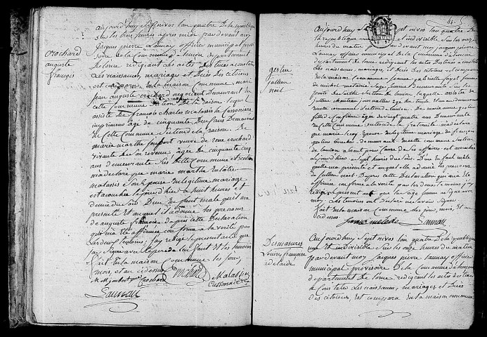 Acte de naissance de CROCHARD Auguste François (26 décembre 1795),acte de naissance de GESLIN Julien Noël (27 décembre 1795),acte de naissance de DESMASURES Louise Françoise Adélaïde (27 décembre 1795).