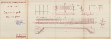 Square du Poilu, détail des grilles, plan (Services Techniques, 1/50, 1/5, 22 décembre 1955, 402PC3) (84.2x29.7).