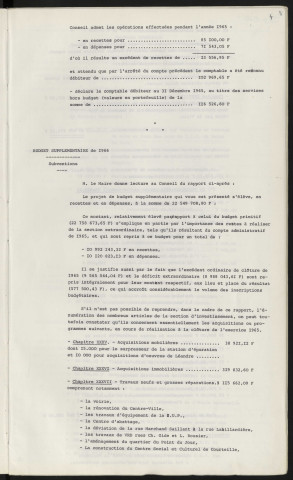 Compte de gestion du receveur municipal 1965. budget supplémentaire de 1966, subventions.