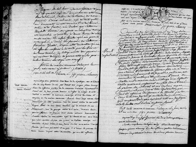 Acte de naissance de BRIERE Catherine Françoise Toinette (4 avril 1794),acte de naissance de DERET VINSON René Louise (4 avril 1794),acte de naissance de Marat enfant naturel (6 avril 1794),acte de naissance de Henriette enfant trouvé (6 avril 1794),acte de naissance de Rose enfant trouvé (6 avril 1794).