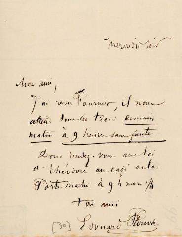 Lettre autographe signée de l'écrivain Edouard Plouvier à l'acteur Adolphe Laferrière (sd).