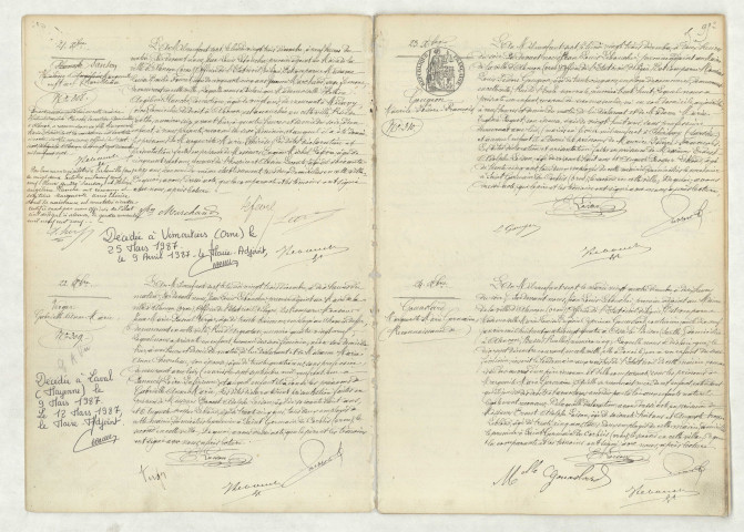 Acte de naissance de PLANCHE SANSON Marguerite Marie Thérèse (21 décembre 1907),acte de naissance de VERGER Gabrielle Anne Marie (22 décembre 1907),acte de naissance de GOUGEON Maurice Isidore François (23 décembre 1907),reconnaissance de GOUASLARD Marguerite Marie Germaine (24 décembre 1907).